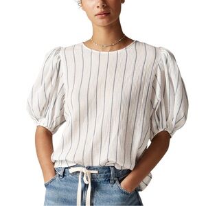 J. Crew Puff-sleeve Top In Sheer Gauze White and Blue Striped Blouse NWT XXS